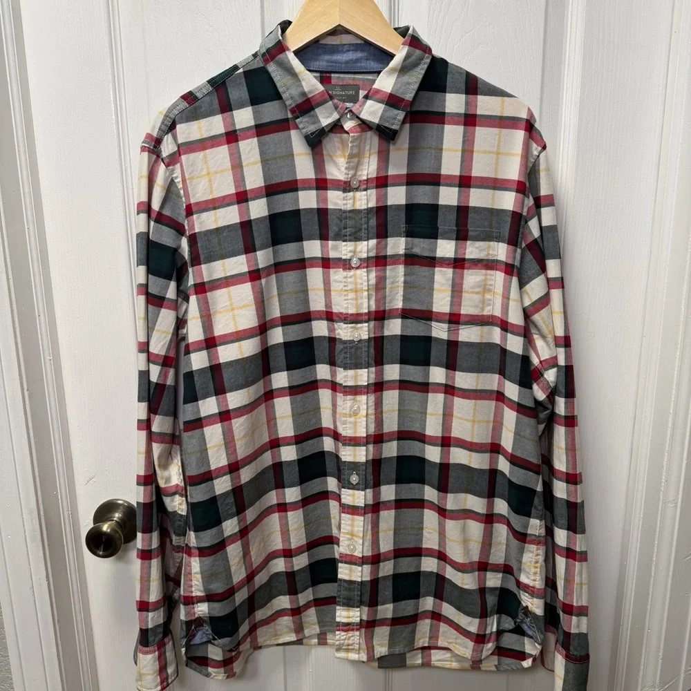 L.L. Bean Signature Stretch Woven Plaid Shirt, Men’s Large, Black/Red - Picture 2 of 9